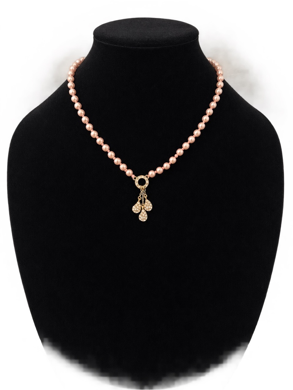 Vintage Monet Blush Pink Pearl Necklace with Gold-Tone Dangle Pendant